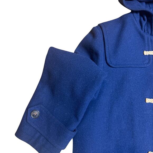 Vintage Lands' End Size 10 Petite Navy Wool Hooded Duffle Coat Toggle Buttons - Picture 4 of 16